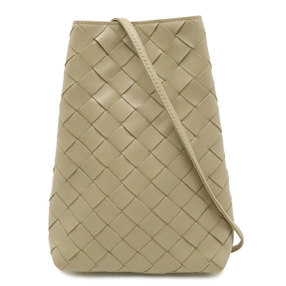 BOTTEGA VENETA Intrecciato Shoulder Bag Pouch Leather Greige Gray